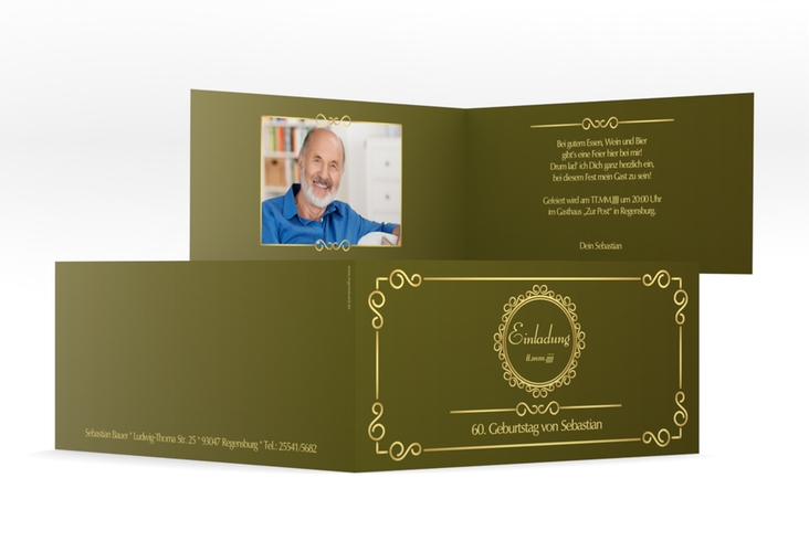 Einladung 60. Geburtstag Bert/Berta lange Klappkarte quer gruen