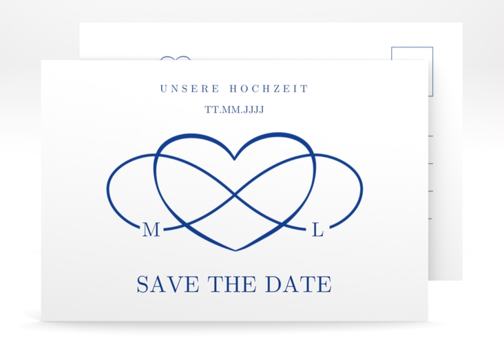Save the Date-Postkarte Infinity A6 Postkarte blau hochglanz