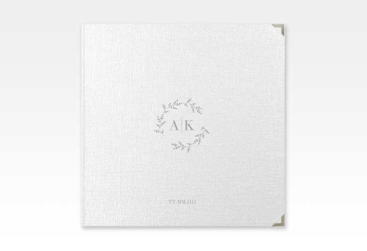 Gästebuch Selection Hochzeit Filigrana Leinen-Hardcover in reduziertem Design mit Initialen und zartem Blätterkranz