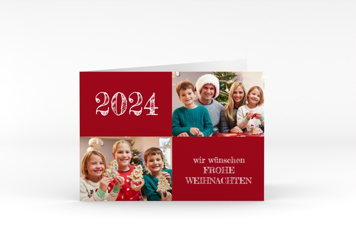 Weihnachtskarte Besinnlichkeit A6 Klappkarte quer rot zum Personalisieren mit Jahreszahl
