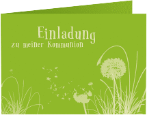Kommunionseinladung Pusteblume A6 Klappkarte quer gruen