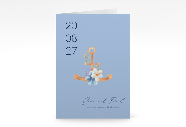 Einladungskarte Hochzeit Anker Floral A6 Klappkarte hoch
