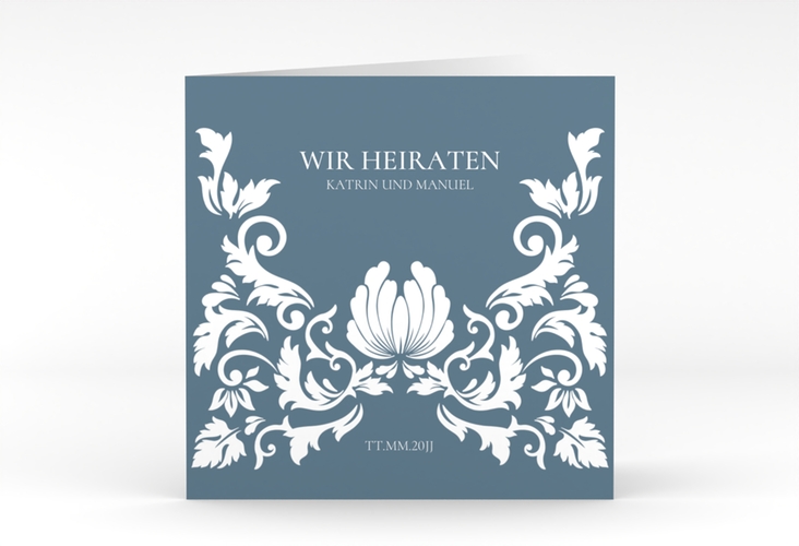 Hochzeitseinladung Royal quadr. Klappkarte mit barockem Blumen-Ornament