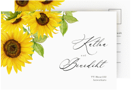 Klick: Details zu Antwortkarte Hochzeit "Sonnenblume" anzeigen Antwortkarte Hochzeit Sonnenblume A6 Postkarte weiss