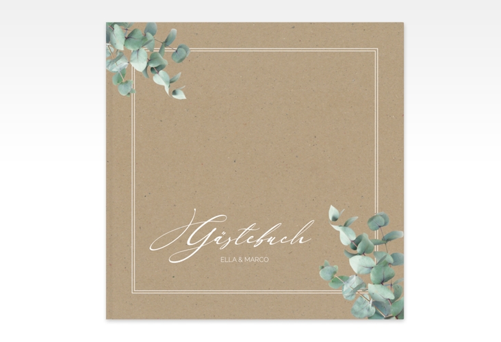 Gästebuch Creation Hochzeit Eucalypt 20 x 20 cm, Hardcover Kraftpapier mit Eukalyptus und edlem Rahmen
