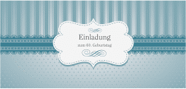 Einladung 60. Geburtstag Heinrich/Henriette lange Karte quer blau mit frechen Polka Dots