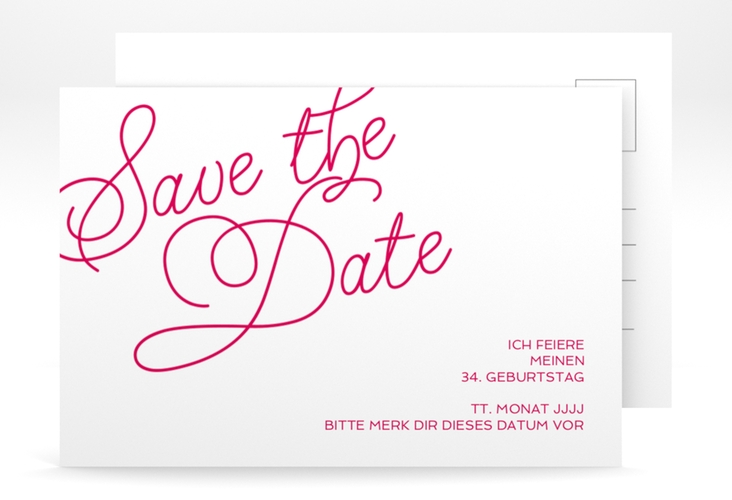 Save the Date-Postkarte Geburtstag Schwungvoll A6 Postkarte pink