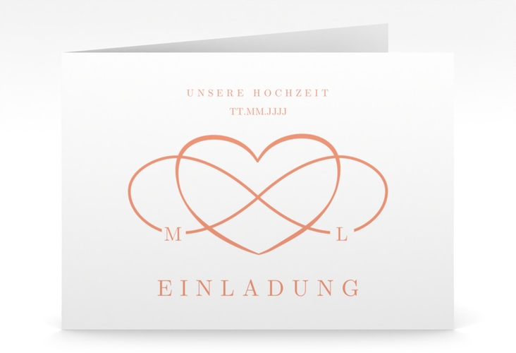 Hochzeitseinladung Infinity mittlere Klappkarte quer apricot hochglanz