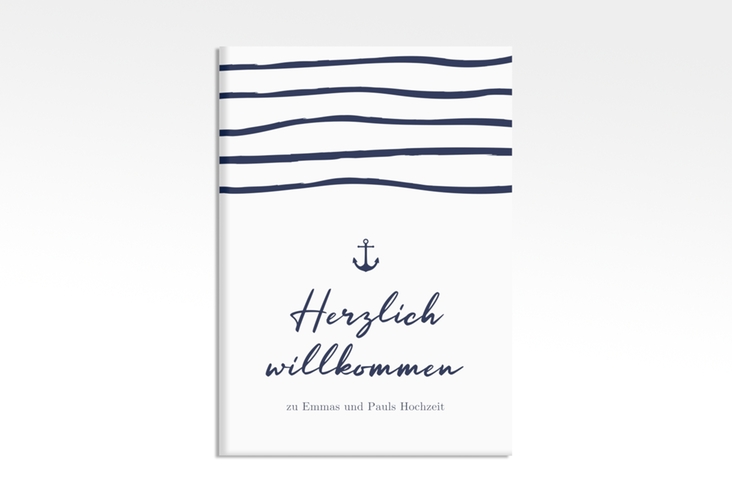 Willkommensschild Leinwand Liebesanker 50 x 70 cm Leinwand blau mit maritimem Streifenmuster und kleinem Anker