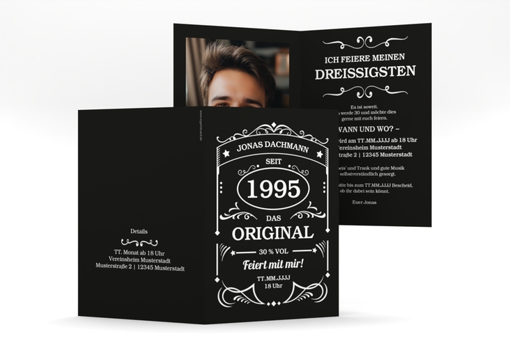 Einladung 30. Geburtstag Guter Jahrgang A6 Klappkarte hoch wie Whisky-Flaschenetikett