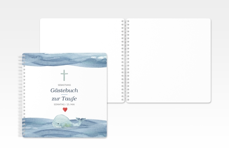 Gästebuch Taufe Blauwal Ringbindung blau