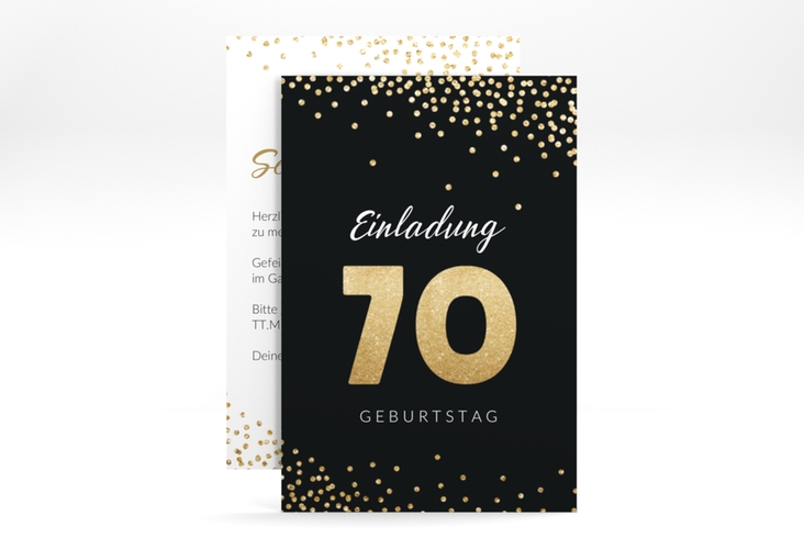 Einladung 70. Geburtstag Glitzer A6 Karte hoch gold hochglanz