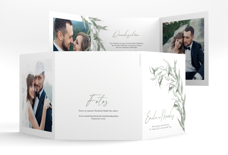 Dankeskarte Hochzeit Eucalyptus Green quadr. Doppel-Klappkarte