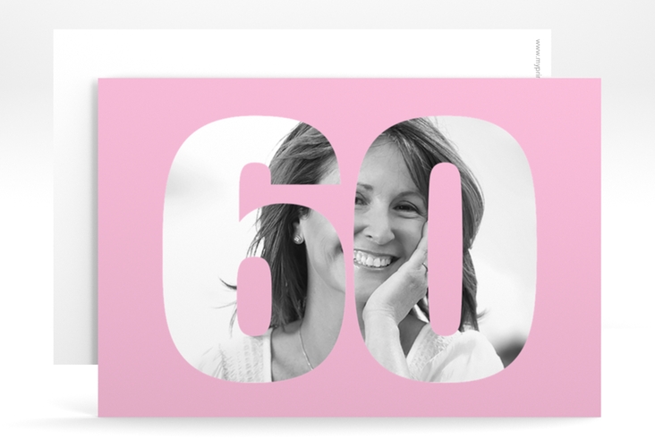 Einladung 60. Geburtstag Numbers A6 Karte quer rosa hochglanz