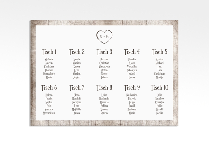 Sitzplan Leinwand Hochzeit Wood 70 x 50 cm Leinwand weiss