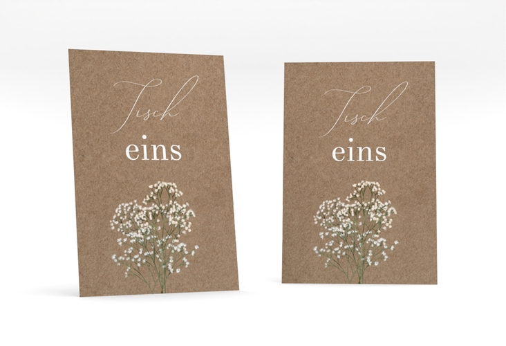 Tischnummer Hochzeit Schleierkraut Tischaufsteller Kraftpapier