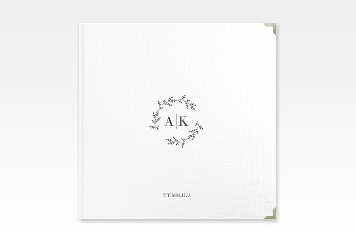 Gästebuch Selection Hochzeit Filigrana Leinen-Hardcover schwarz in reduziertem Design mit Initialen und zartem Blätterkranz