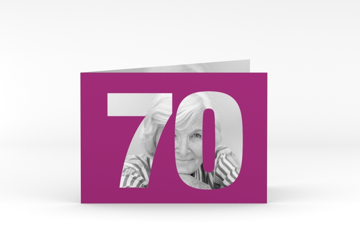 Einladung 70. Geburtstag Numbers A6 Klappkarte quer pink hochglanz