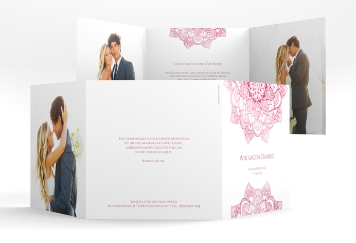 Dankeskarte Hochzeit Delight quadr. Doppel-Klappkarte pink hochglanz