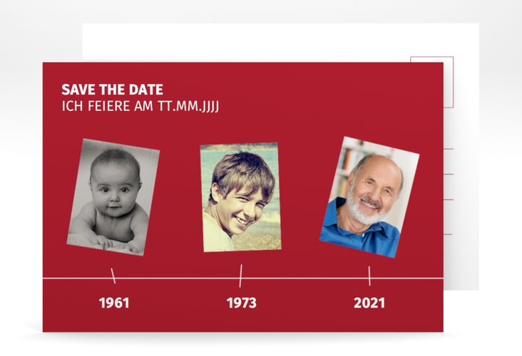 Save the Date-Postkarte Geburtstag Timeline A6 Postkarte rot hochglanz
