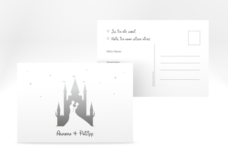 Antwortkarte Hochzeit Castle A6 Postkarte grau hochglanz
