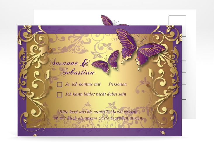 Antwortkarte Hochzeit Toulouse A6 Postkarte lila hochglanz