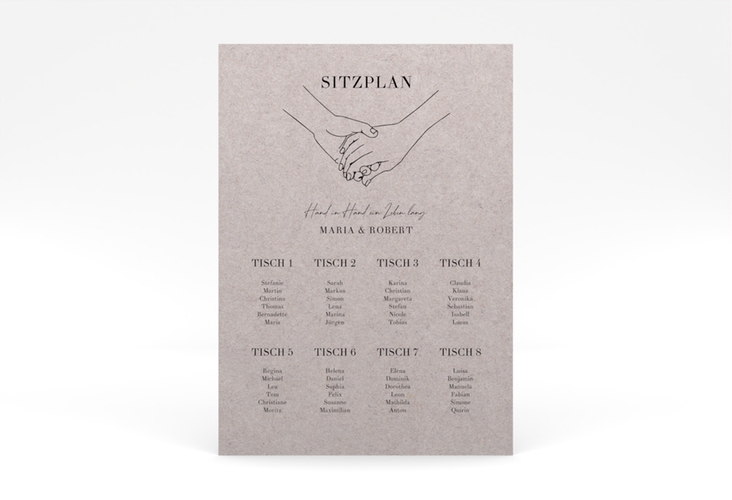 Sitzplan Poster Hochzeit Hands 50 x 70 cm Poster Kraftpapier mit sich haltenden Händen im Monoline-Stil