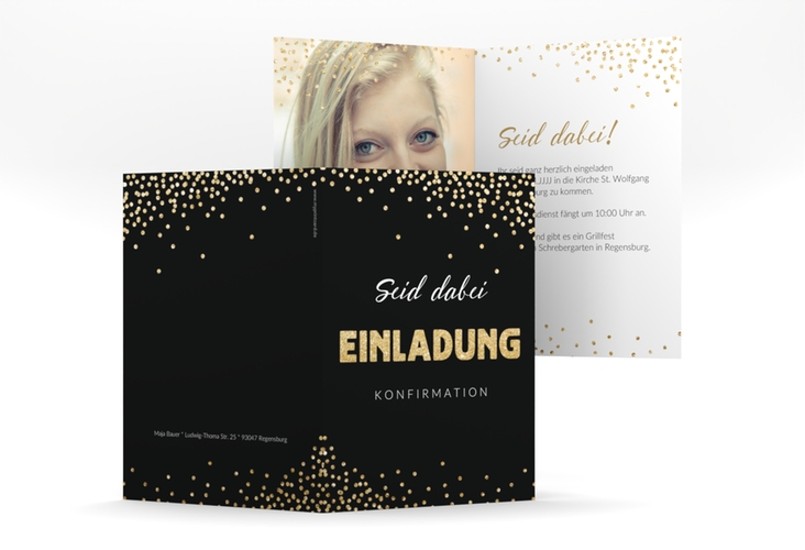 Konfirmationseinladung Glow A6 Klappkarte hoch gold