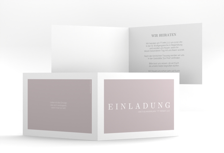 Hochzeitseinladung Simply A6 Klappkarte quer grau hochglanz