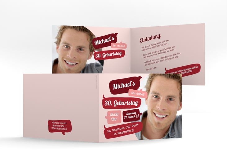 Einladung 30. Geburtstag Whatsup A6 Klappkarte quer rot