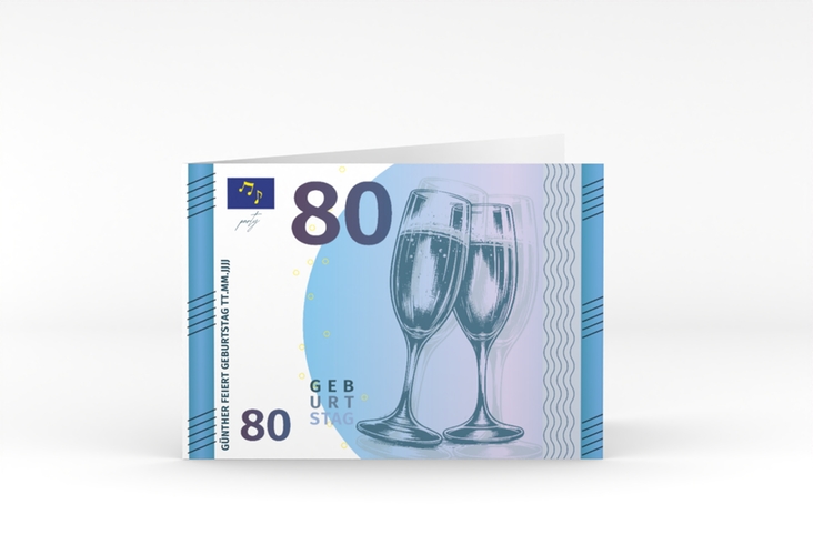 Einladung 80. Geburtstag Geldschein A6 Klappkarte quer