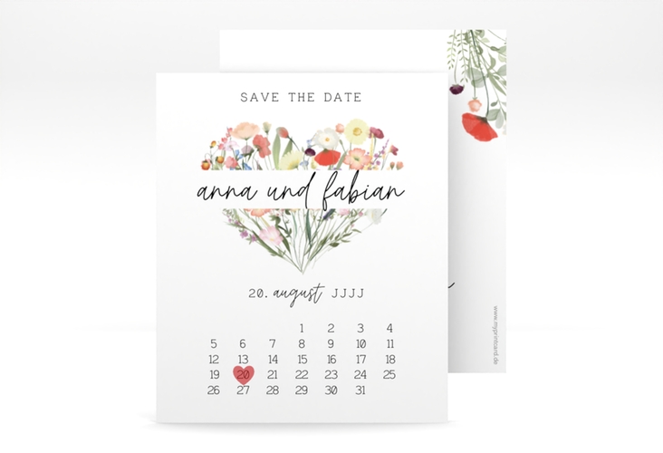 Save the Date-Kalenderblatt Wildblumenherz Kalenderblatt-Karte bunt hochglanz