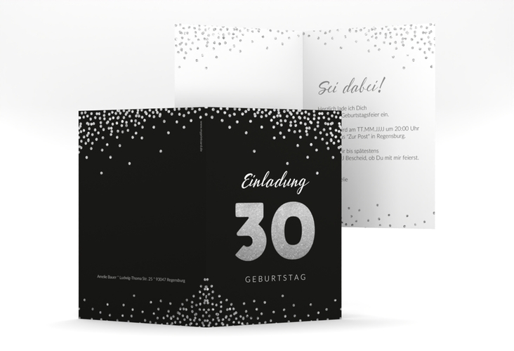 Einladung 30. Geburtstag Glitzer A6 Klappkarte hoch grau