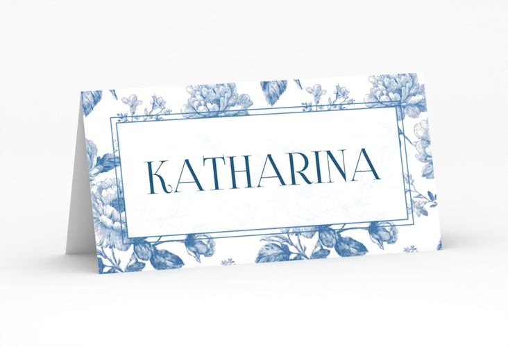 Tischkarte Hochzeit Blue Floral Tischkarten mit blauem Blumenmuster auf weißem Grund