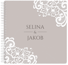 Klick: Details zu Gästebuch Hochzeit "Vintage" anzeigen Gästebuch Hochzeit Vintage Ringbindung grau mit floraler Spitze