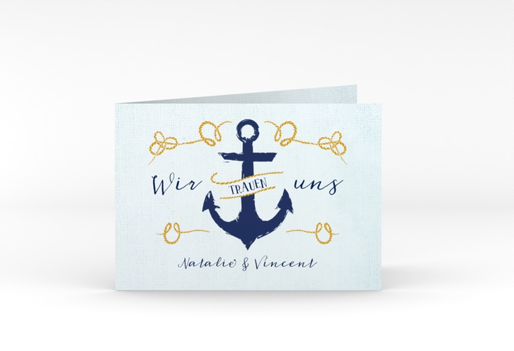 Hochzeitseinladung Anker A6 Klappkarte quer tuerkis hochglanz