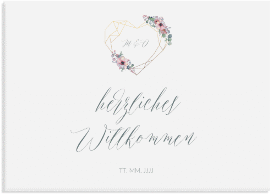 Klick: Details zu Willkommensschild Leinwand "Herzgold" anzeigen Willkommensschild Leinwand "Herzgold" 70 x 50 cm Leinwand weiss