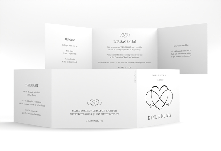 Hochzeitseinladung Infinity A6 Doppel-Klappkarte schwarz