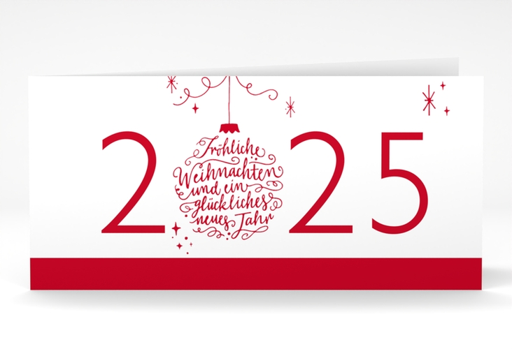 Geschäftliche Weihnachtskarte Typoart lange Klappkarte quer rot