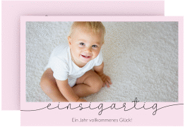 Einladungskarte Kindergeburtstag Einsigartig A6 Karte quer rosa zum ersten Geburtstag mit Kinderfoto