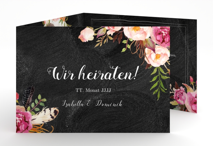 Hochzeitseinladung Flowers A6 Doppel-Klappkarte mit bunten Aquarell-Blumen