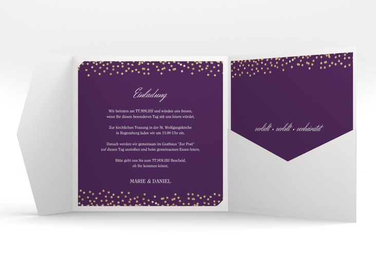 Hochzeitseinladung Glitter Pocketfold lila hochglanz