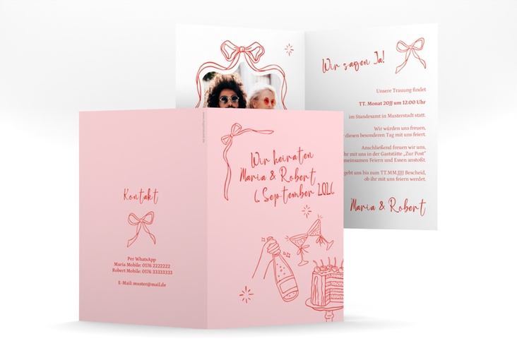 Einladungskarte Hochzeit Doodle A6 Klappkarte hoch