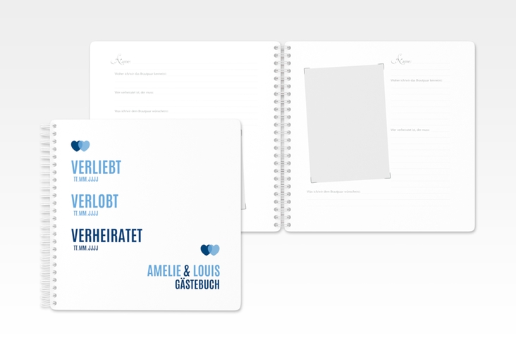 Gästebuch Hochzeit Couple Ringbindung blau