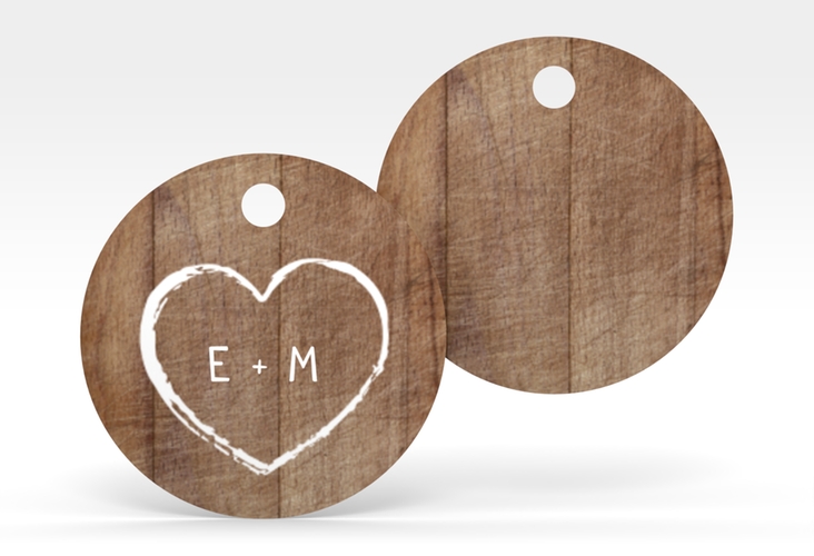 Geschenkanhänger Hochzeit Wood Geschenkanhänger, rund braun hochglanz