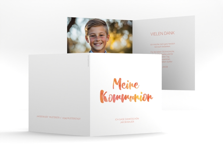 Danksagung Kommunion Flora quadr. Klappkarte orange