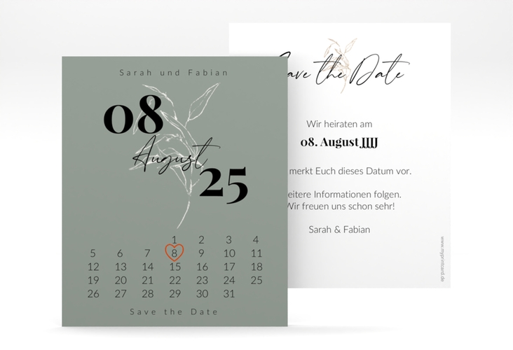 Save the Date-Kalenderblatt Seed Kalenderblatt-Karte gruen