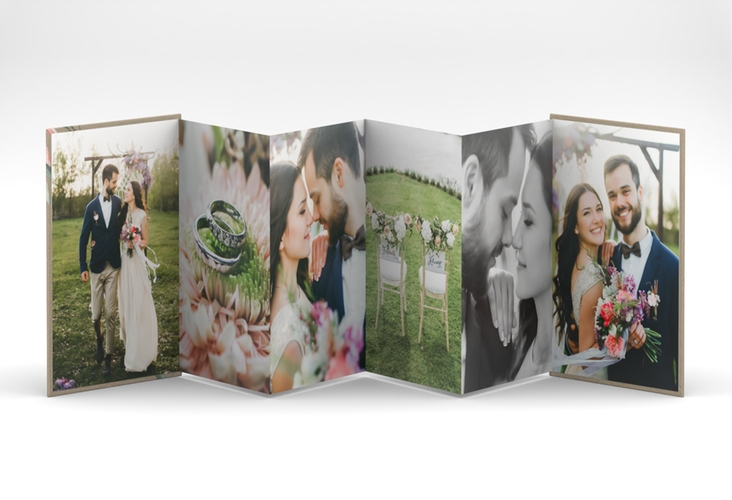 Foto-Leporello Hochzeit Graceful Leporello Kraftpapier mit Rosenblüten in Rosa und Weiß