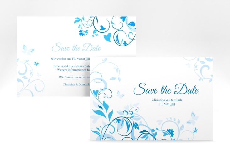 Save the Date-Karte Lilly A6 Karte quer blau hochglanz