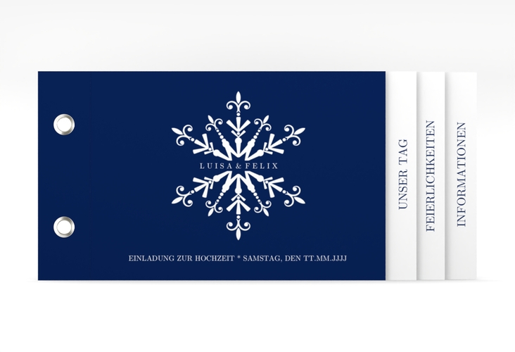 Hochzeitseinladung Crystal Booklet blau mit Eiskristall